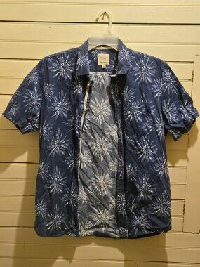 Visitor Premium Shirt Mens L Blue Short Sleeve Button Up Floral Print Casual